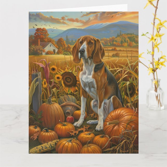 Carte Treeing Walker Coonhound Chien Automne Action de g (Fleur jaune)