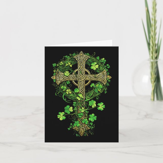 Carte Trèfle St Shamrock Croix Celtique Harpe Irlandaise (Devant)