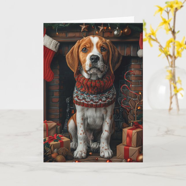 Carte Trek Walker Coonhound Chien Avec Cadeaux De Noël (Fleur jaune)