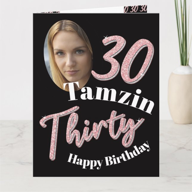 Carte Trente 30e anniversaire photo rose fille rose (Devant)