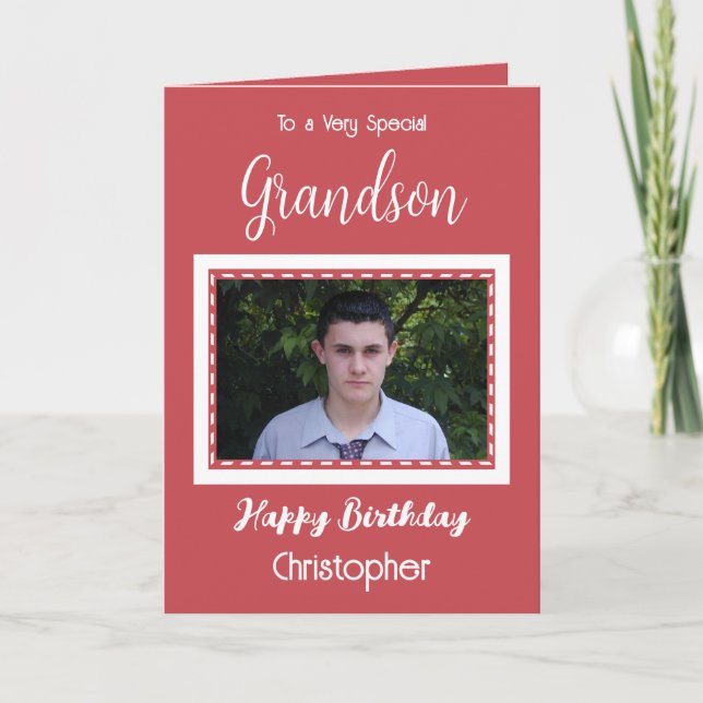 Carte Très spécial Grandson photo rouge anniversaire (Devant)