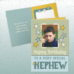Carte Très spécial neveu vert bleu photo anniversaire