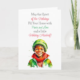 Carte Très Vintage Petite Elfe Bénédiction de Noël