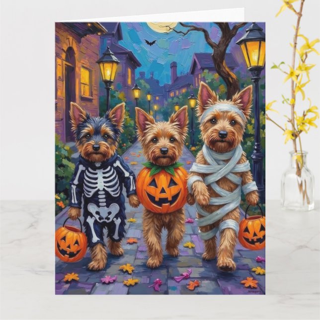 Carte Trick ou traitement de Terrier australien à Hallow (Fleur jaune)
