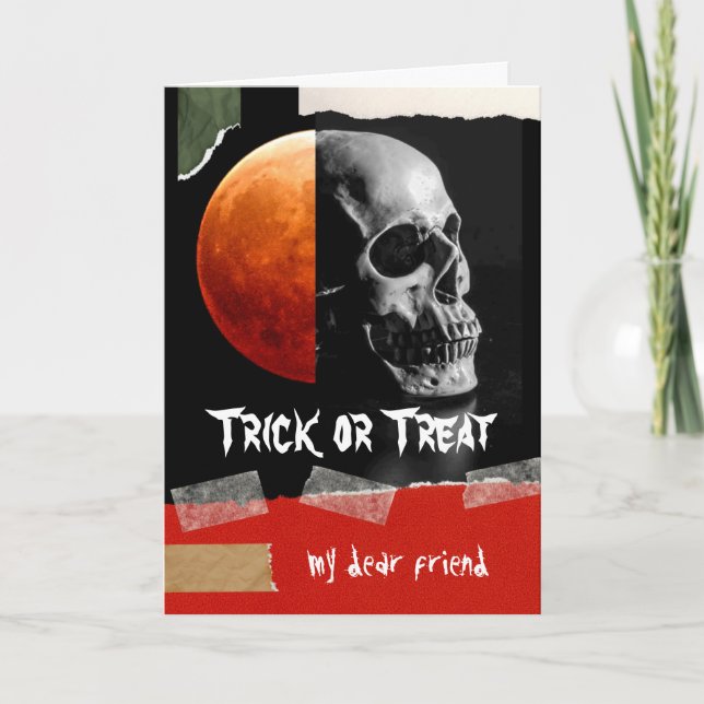 Carte Trick ou traitement pour le crâne d'Halloween ami (Devant)