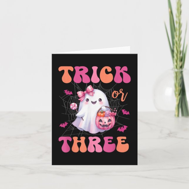 Carte Tricot Ou Trois Halloween Fantôme De 3 Ans Birthda (Devant)