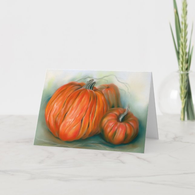 Carte Trio de citrouilles d'automne, Art pastel pour l'A (Devant)