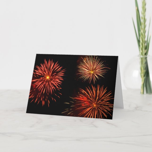 Carte trio feux d'artifice contre ciel noir (Devant)
