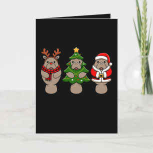 Carte Trio Lamantin Noël Santa Renne Arbre Xmas