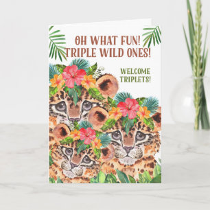 Carte Triplet Baby Félicitations Cheetah Jungle Thème