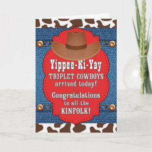 Carte TRIPLET Cowboys Pays Western Nouveau Bébé Congrats