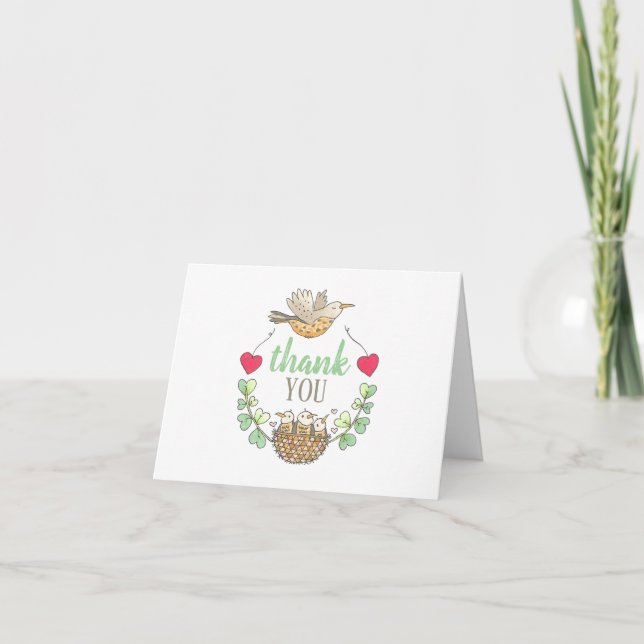 Carte Triplets Baby shower Oiseau (Devant)