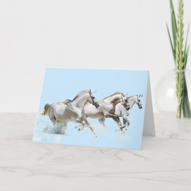 CARTE TROIS CHEVAUX BLANCS DANS LA NEIGE (Devant)