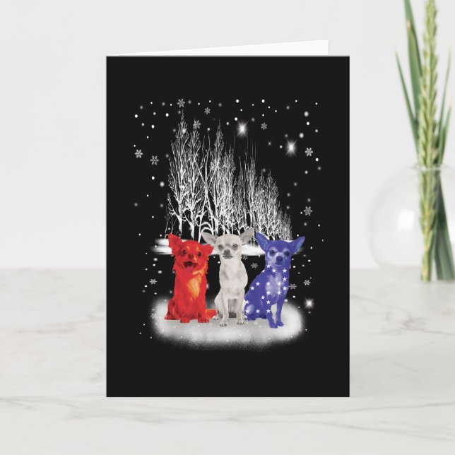 Carte Trois Chihuahua Neige Patriotique Américaine Noël (Devant)