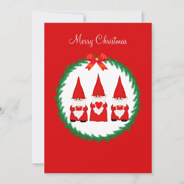 Carte Trois gnomes de Noël en rouge (Devant)
