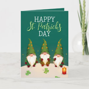 Carte Trois Gnomes Festifs Trèfles Fête de la Saint-Patr