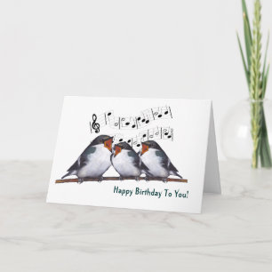Carte Trois hirondelles chantent un joyeux anniversaire 