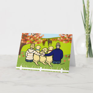 Carte Trois Labradors et Parents Jaunes en automne