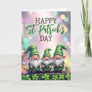 Carte Trois lutins joyeux & trèfles de la Saint-Patrick