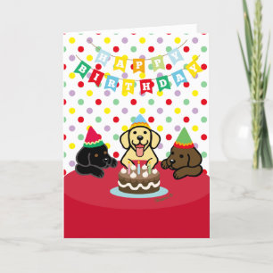 Carte Trois Marionnettes du Labrador fête d'anniversaire