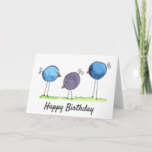 Carte Trois oiseaux fantaisistes d'aquarelle d'anniversa