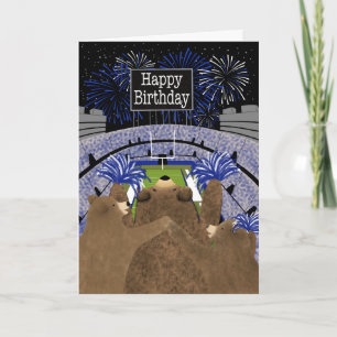 Carte Trois ours d'anniversaire applaudissant au stade d