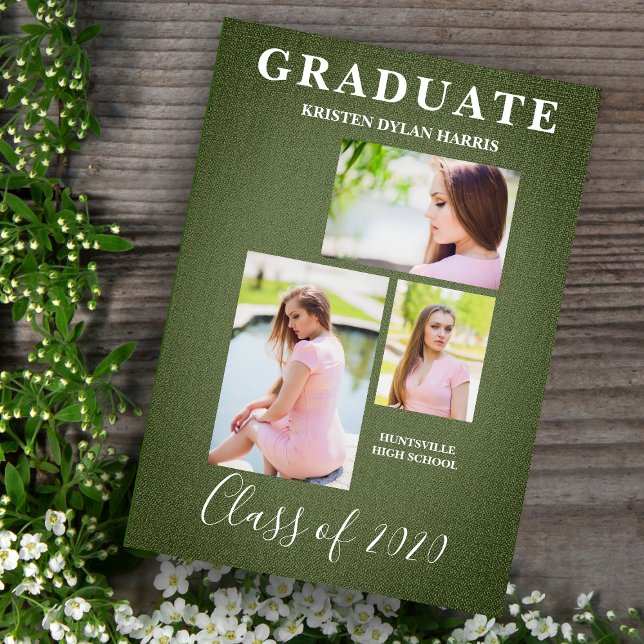 Carte Trois photos de Green Collage Gradutile (Créateur téléchargé)