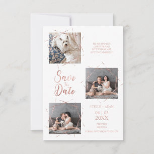 Carte Trois photos modernes Rose à la mode Effet or