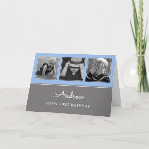 Carte Trois premiers photos d'anniversaire Collage bleu