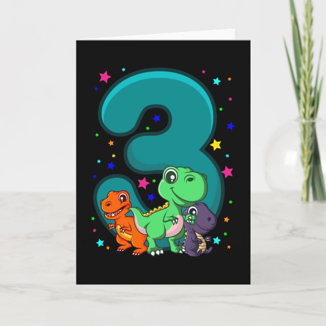 Carte TROIS REX 3 ans 3e anniversaire enfants Dino (Devant)