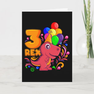 Carte TROIS REX 3 ans 3e anniversaire fille Dino