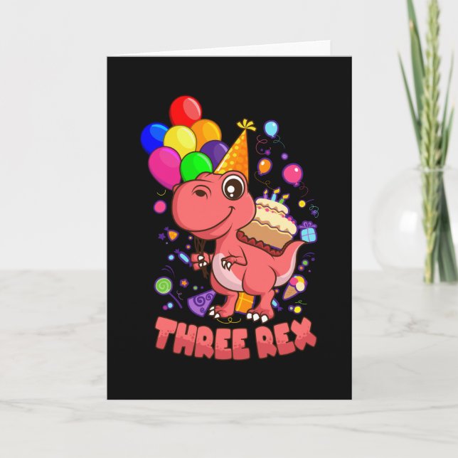 Carte TROIS REX 3 ans 3e anniversaire fille Dino (Devant)