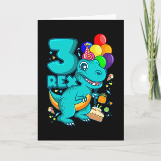 Carte TROIS REX 3 ans 3e anniversaire garçon Dino (Devant)