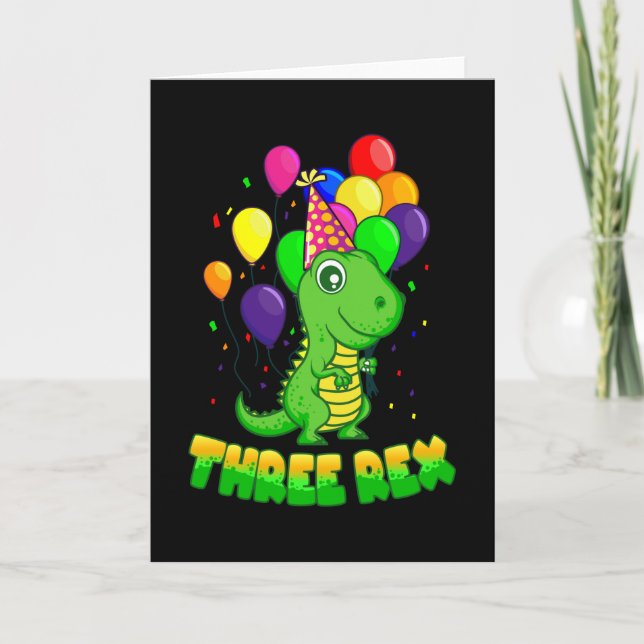 Carte TROIS REX 3 ans 3e anniversaire garçon Dino (Devant)