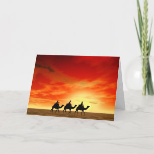 Carte Trois rois et coucher du soleil rouge