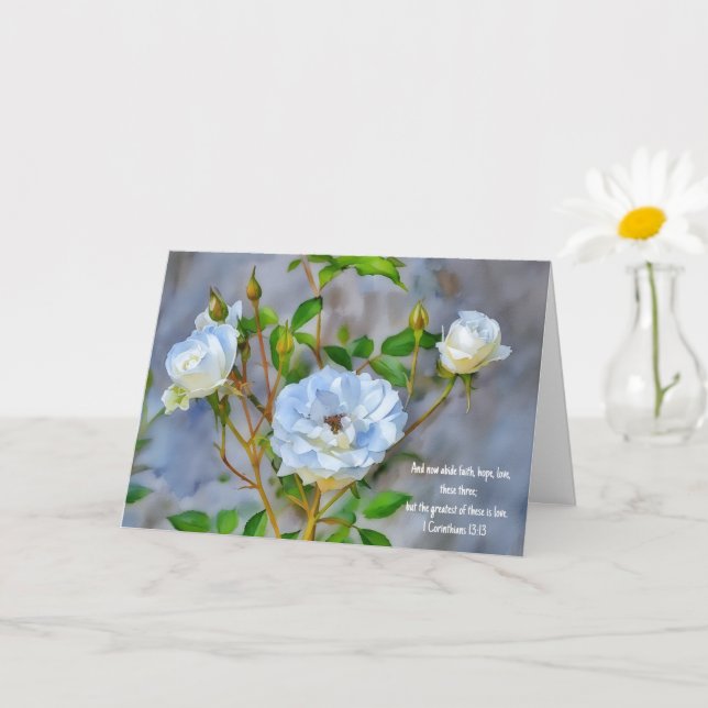 Carte Trois Roses Blanches Art Bible Verse Pensées (Petite plante)