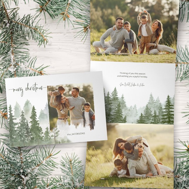 Carte Trois Volets Aquarelle Bois Calligraphie de Noël (Créateur téléchargé)