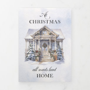 Carte Trois Volets Aquarelle hiver Accueil Noël Salutations