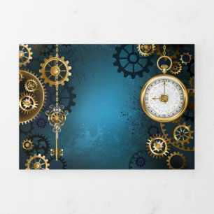Carte Trois Volets Arrière - plan turquoise à vapeur avec Gears