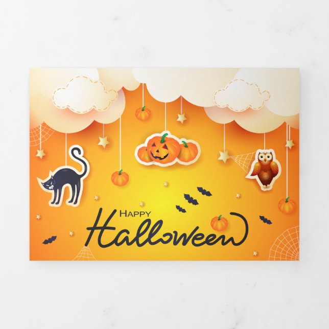Carte Trois Volets Bonne Halloween sur les nuages (Page de couverture)