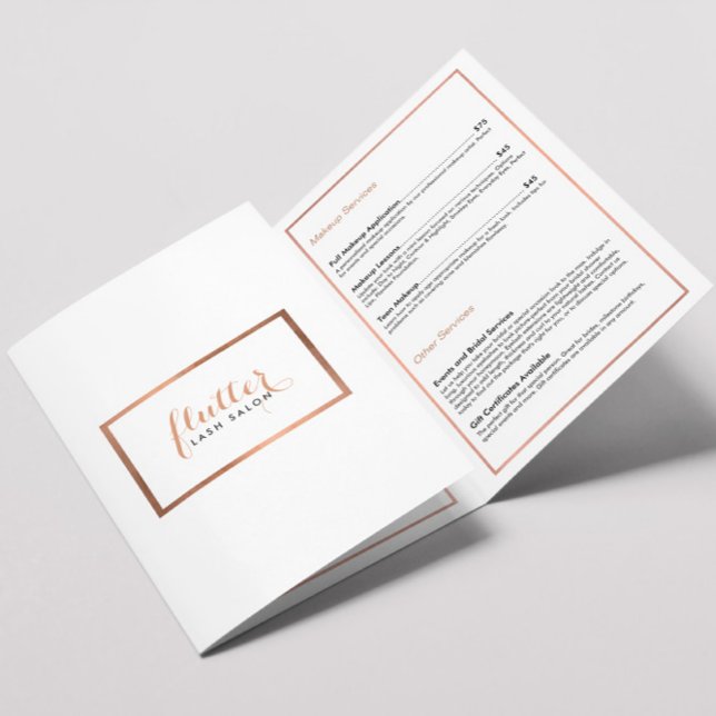 Carte Trois Volets Bouche de prix simple Rose Gold Lash Salon Liste d (Créateur téléchargé)