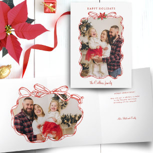 Carte Trois Volets Cadre photo de Noël rouge tiré à la main