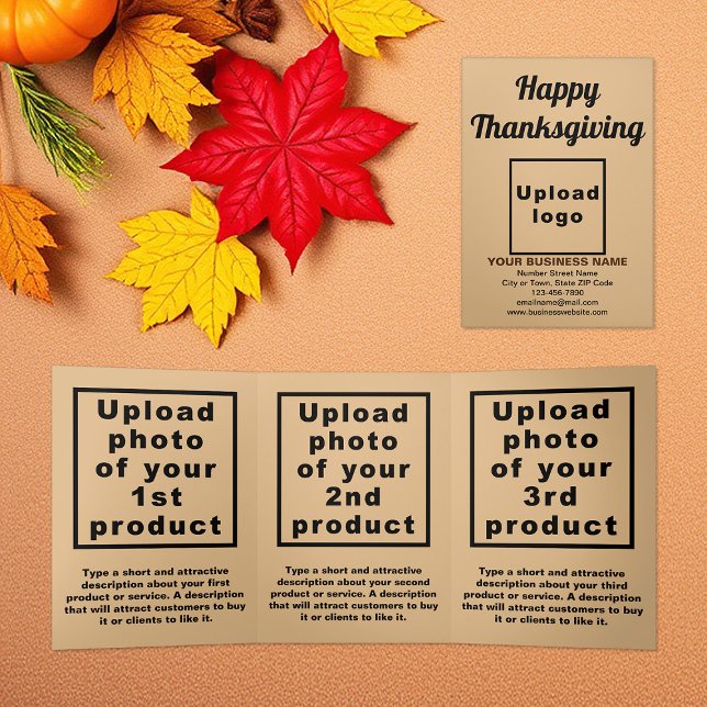 Carte Trois Volets Carte triangulaire Brown Thanksgiving Light Busine (Light brown Thanksgiving business trifold card)