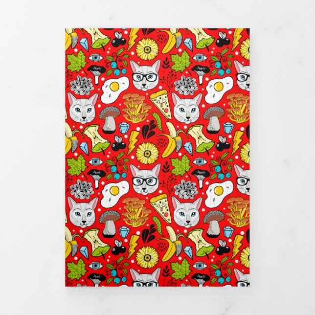 Carte Trois Volets Chat et oeuf sur le rouge (Page de couverture)