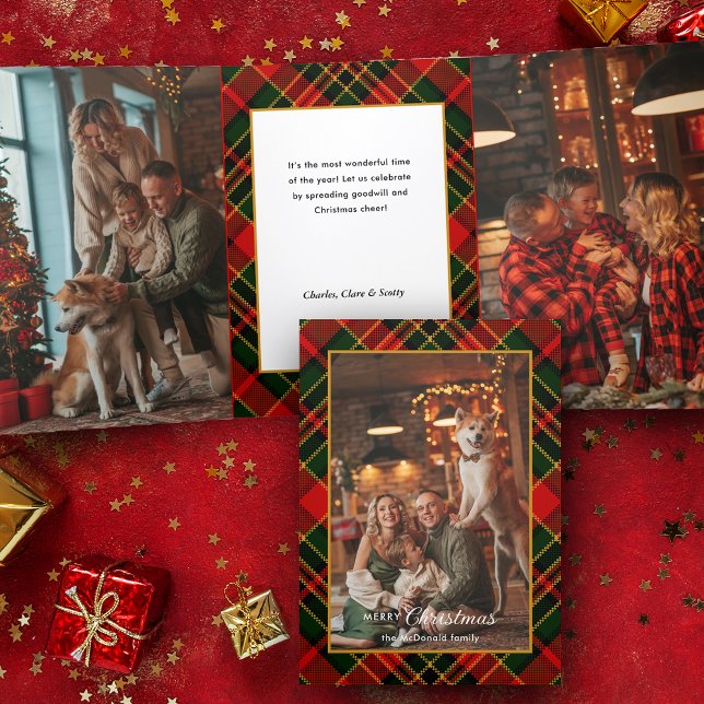 Carte Trois Volets Classic Red, Green, Gold Christmas Plaid 1-Photo (Créateur téléchargé)