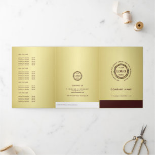 Carte Trois Volets Conception or or rouge foncé,Liste de prix Logo ou