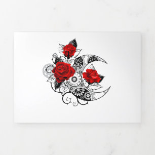 Carte Trois Volets Croissant mécanique avec roses rouges