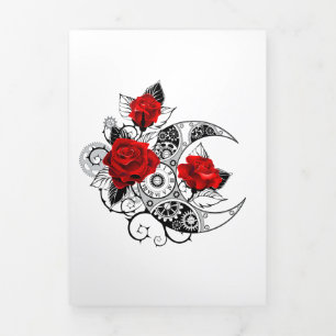 Carte Trois Volets Croissant mécanique avec roses rouges