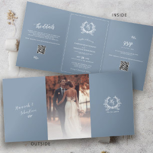 Carte Trois Volets Détails du Mariage de la photo bleue officielle QR