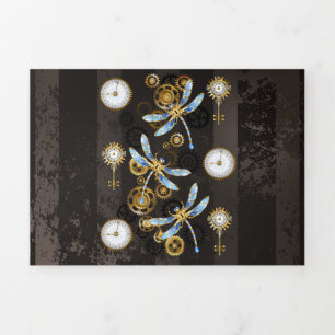 Carte Trois Volets Dragonflies de Steampunk sur arrière - plan rayé b